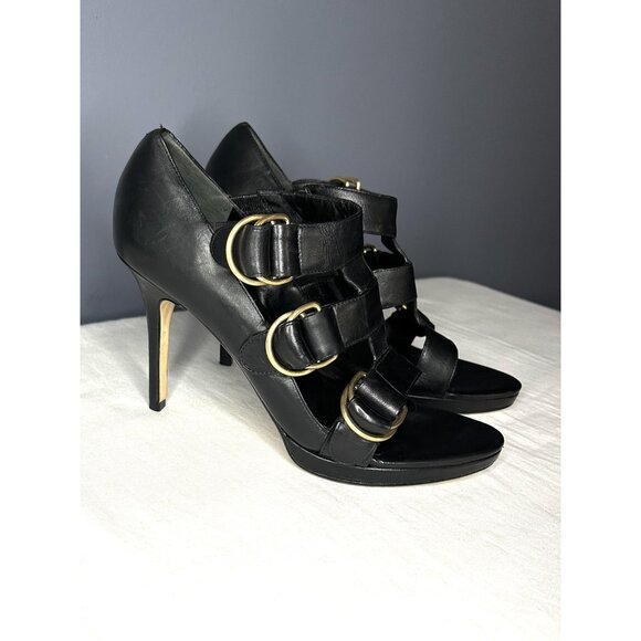 Vintage Cole Haan High Heels Shoes Women 8.5 Black Leather Buckle Strap Open Toe - Picture 12 of 16